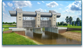 An artist's impression of the completed Bridgwater Tidal Barrier